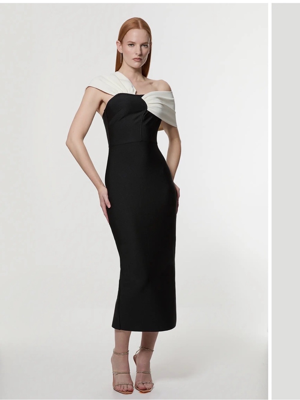 Karen Millen NWT Size m))))Black and White One-Shoulder Midi Dress